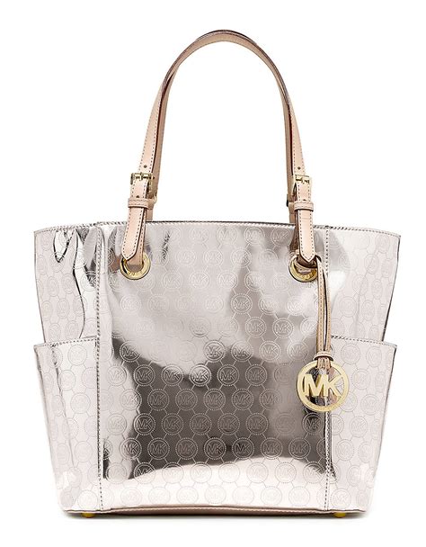 michael kors mirror metallic tote nickel|MICHAEL Michael Kors Mirror Metallic Signature East West Tote .